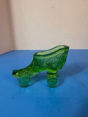 Green Glass Shoe Decorative Accent